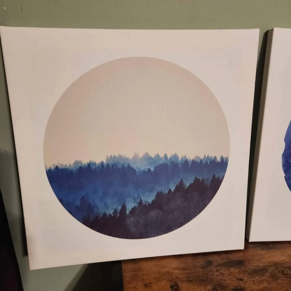 IKEA Shoot For The Moon ART Blue Moon White Canvas Decor‎ EUC 15 3/4